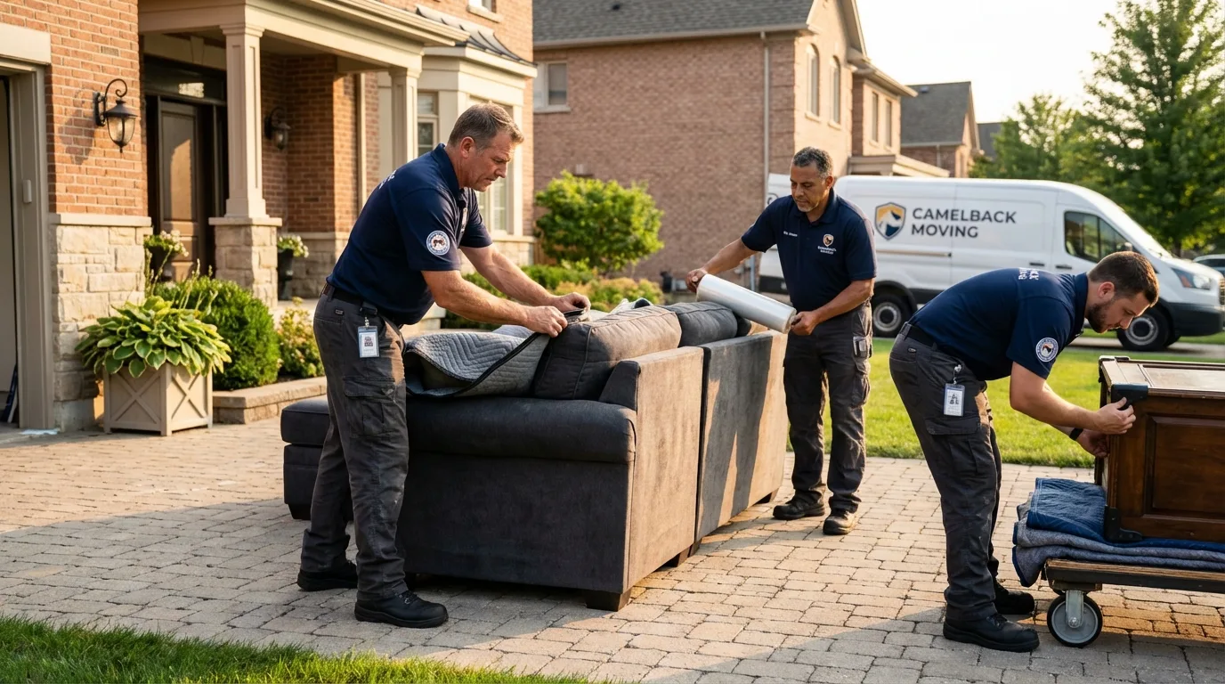 Large estate moving crew wrapping furniture in Canadian, TX