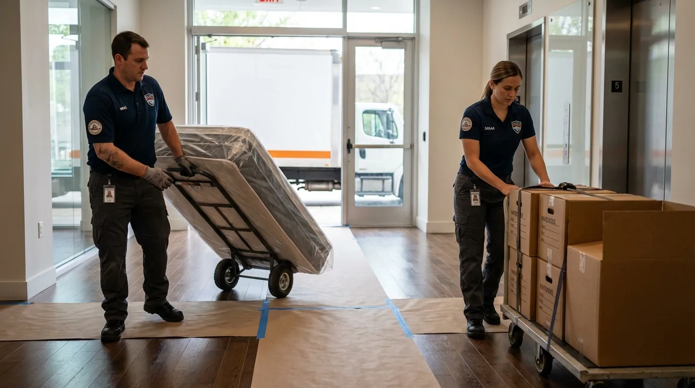 Professional apartment movers loading elevator in Canadian, TX